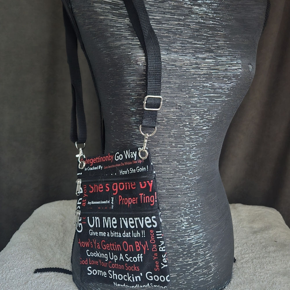Black and Red Graphic Crossbody Bag With Newfie Slang